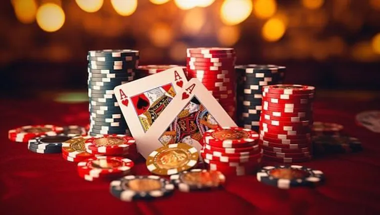 A live casino table with cards and chips, representing taya365 live casino bonuses